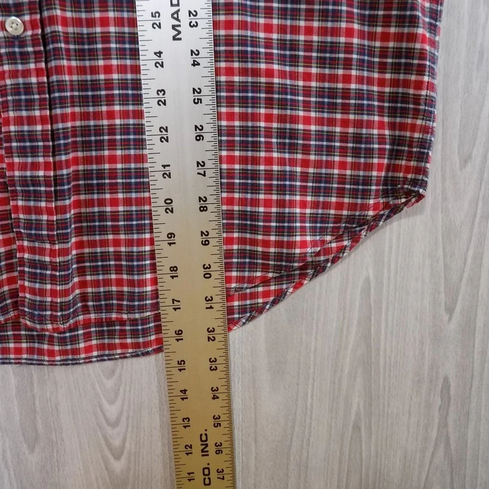 Ralph Lauren Blaire Mens Large Red Navy Plaid Cotton Button Down Shirt L 0317